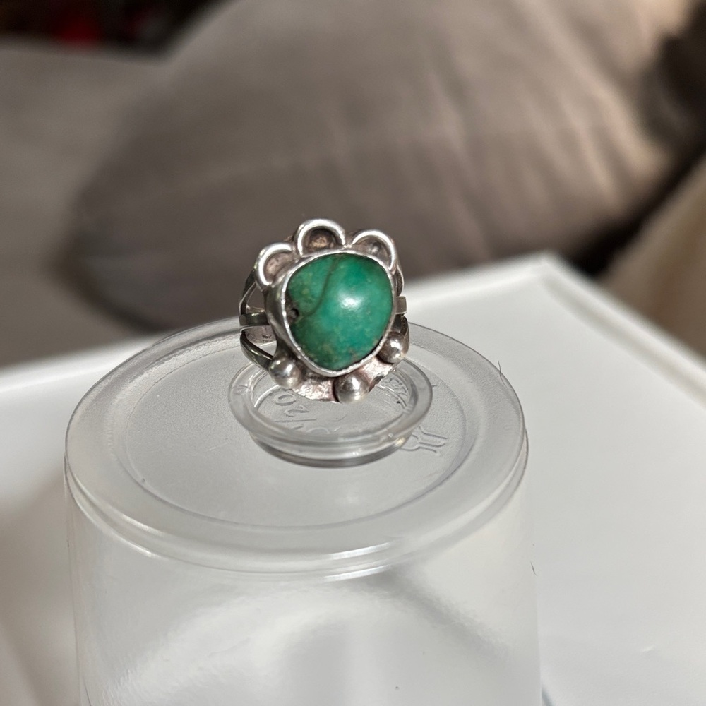 Silver and Green Stone Ring